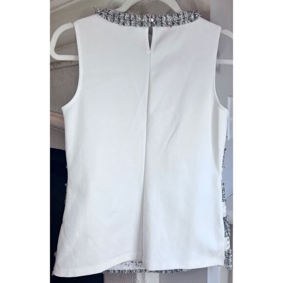 J Crew Women’s Fringe Tweed Lace Black White Sleeveless Top Sz Small - Picture 4 of 11